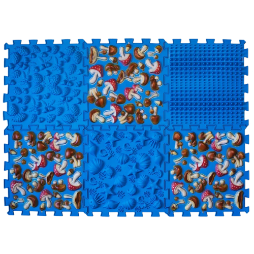 6 elemből álló Puzzle masszázs szőnyeg Kék gomba