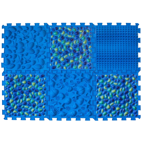 6 elemből álló Puzzle masszázs szőnyeg Kék kavics